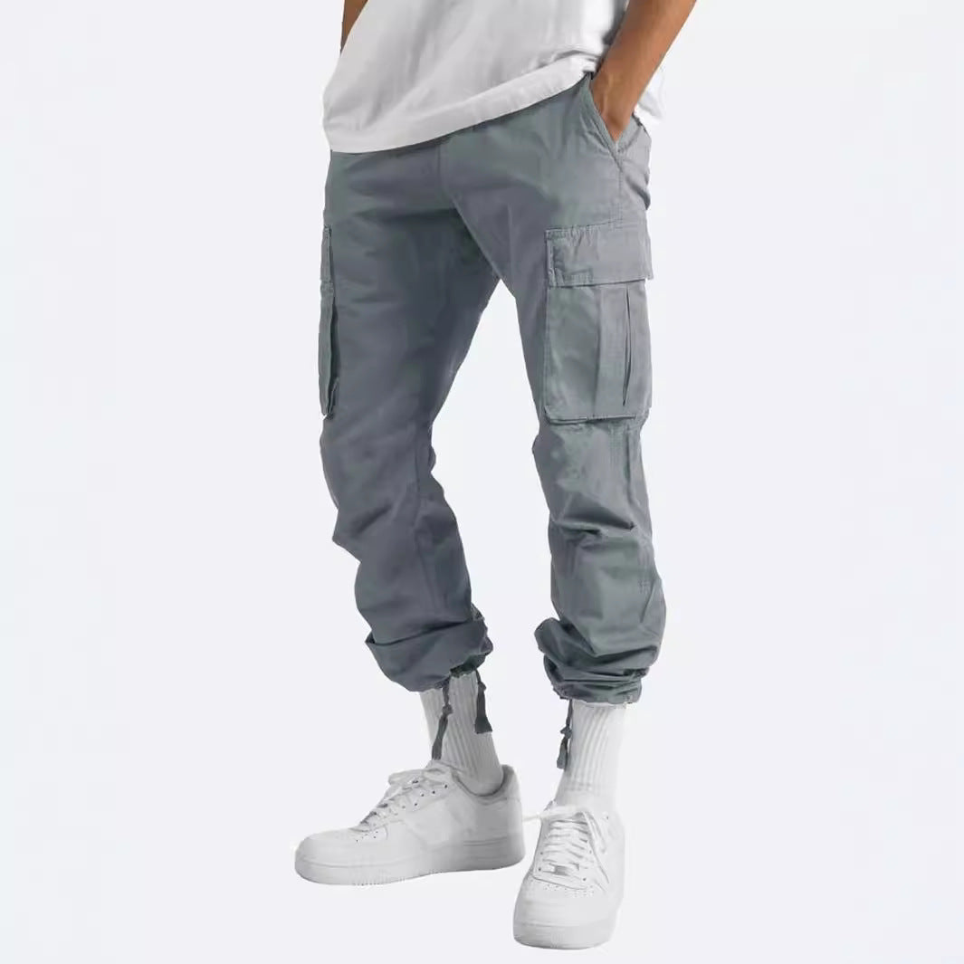 New Men's Overalls Drawstring Multi-Pocket Casual Pants